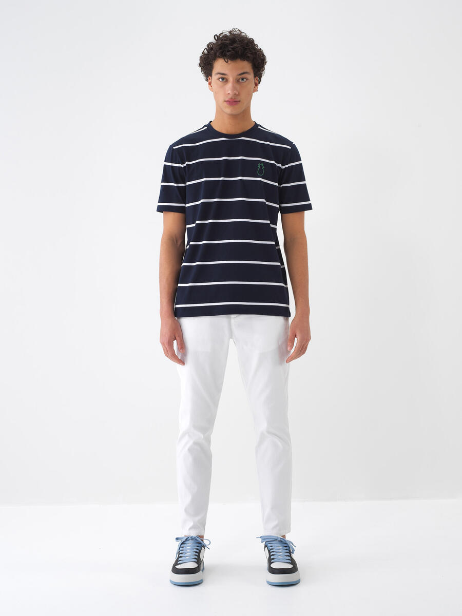 Lacivert Pamuk Dokulu Regular Fit Tişört - 2