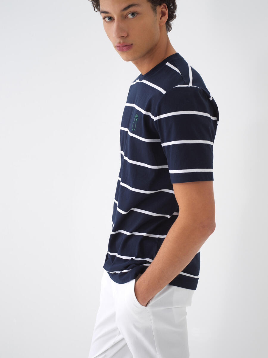 Lacivert Pamuk Dokulu Regular Fit Tişört - 1