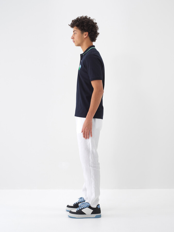 Lacivert Pamuk Dokulu Regular Fit Tişört - 4