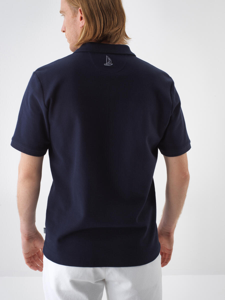 Lacivert Pamuk Dokulu Regular Fit Tişört - 4