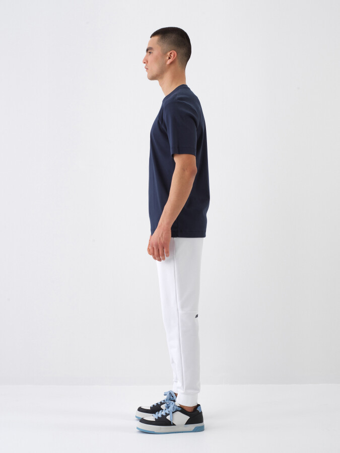 Lacivert Pamuk Dokulu Regular Fit Tişört - 3