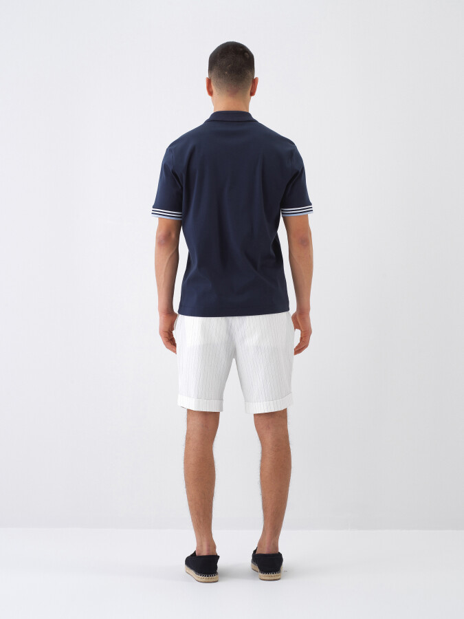 Lacivert Pamuk Dokulu Regular Fit Tişört - 5