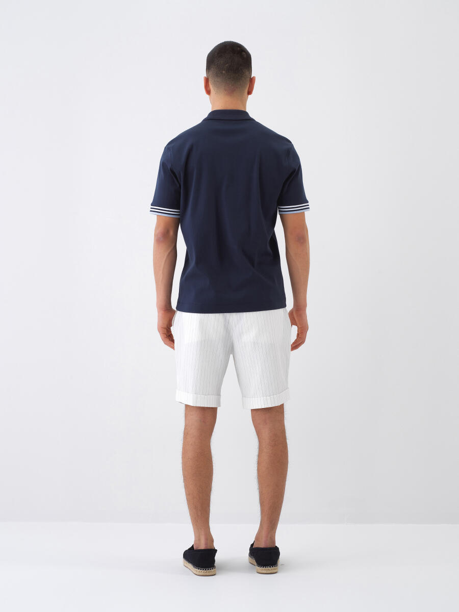 Lacivert Pamuk Dokulu Regular Fit Tişört - 5