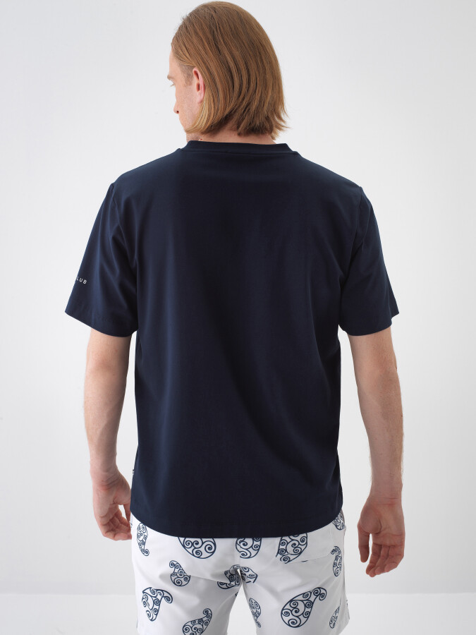 Lacivert Pamuk Dokulu Regular Fit Tişört - 4