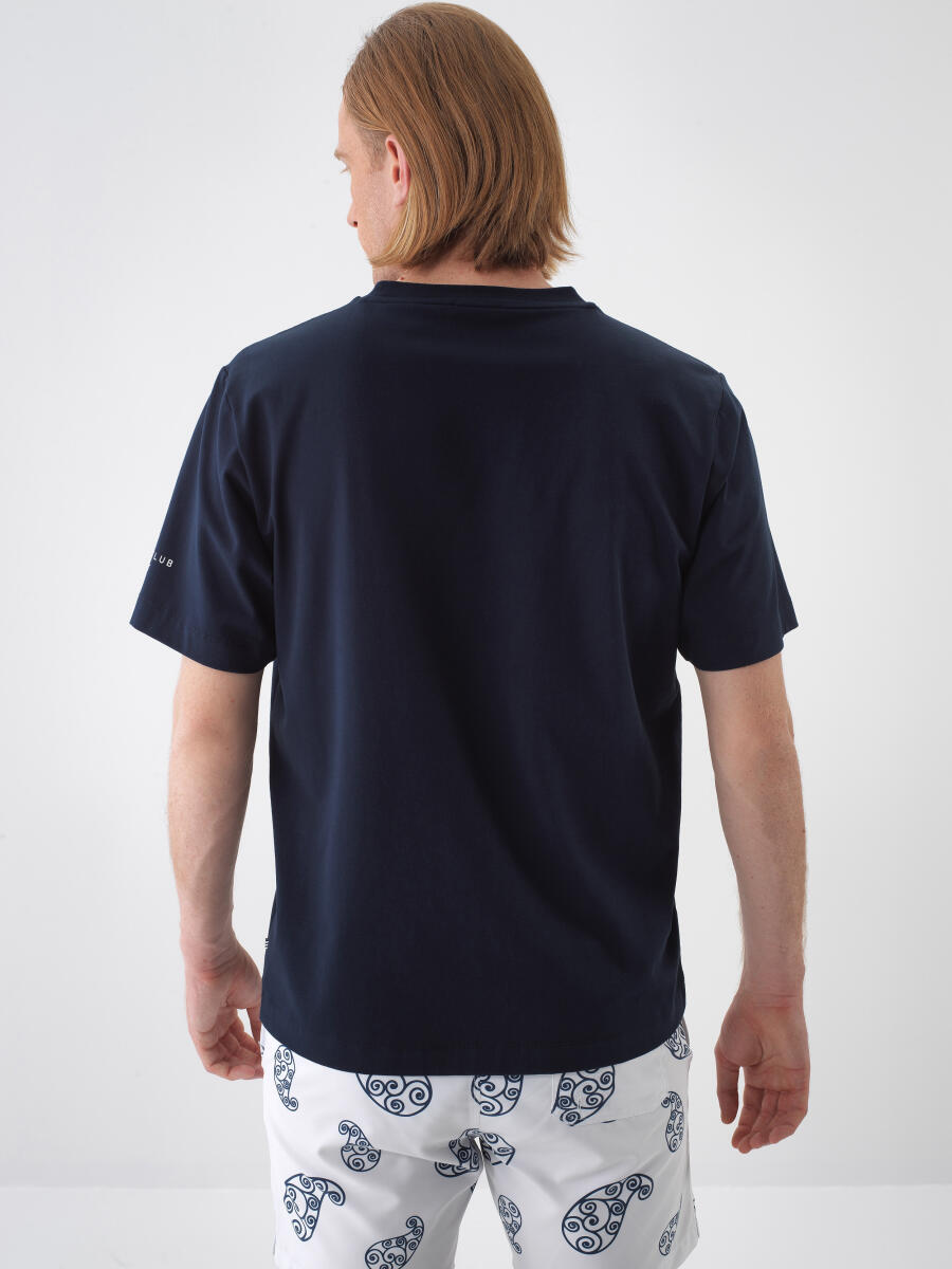 Lacivert Pamuk Dokulu Regular Fit Tişört - 4