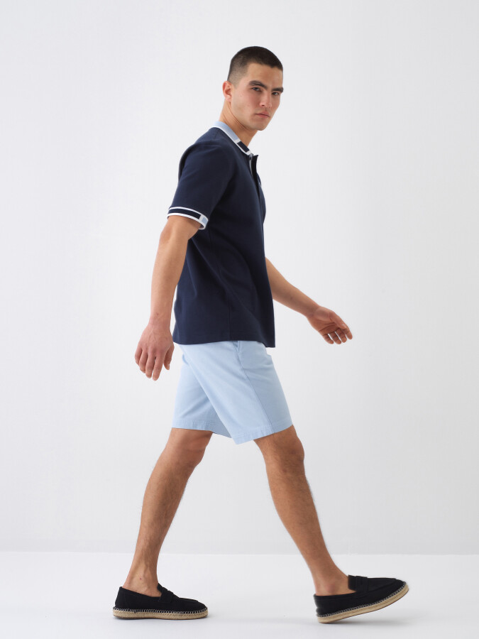 Lacivert Pamuk Dokulu Regular Fit Tişört - 3