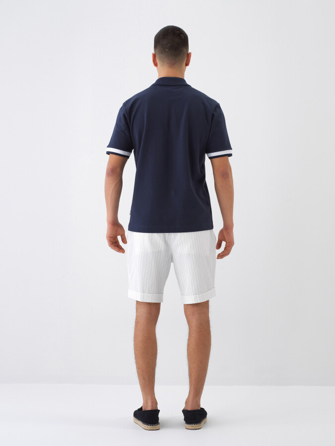 Lacivert Pamuk Dokulu Regular Fit Tişört - 5