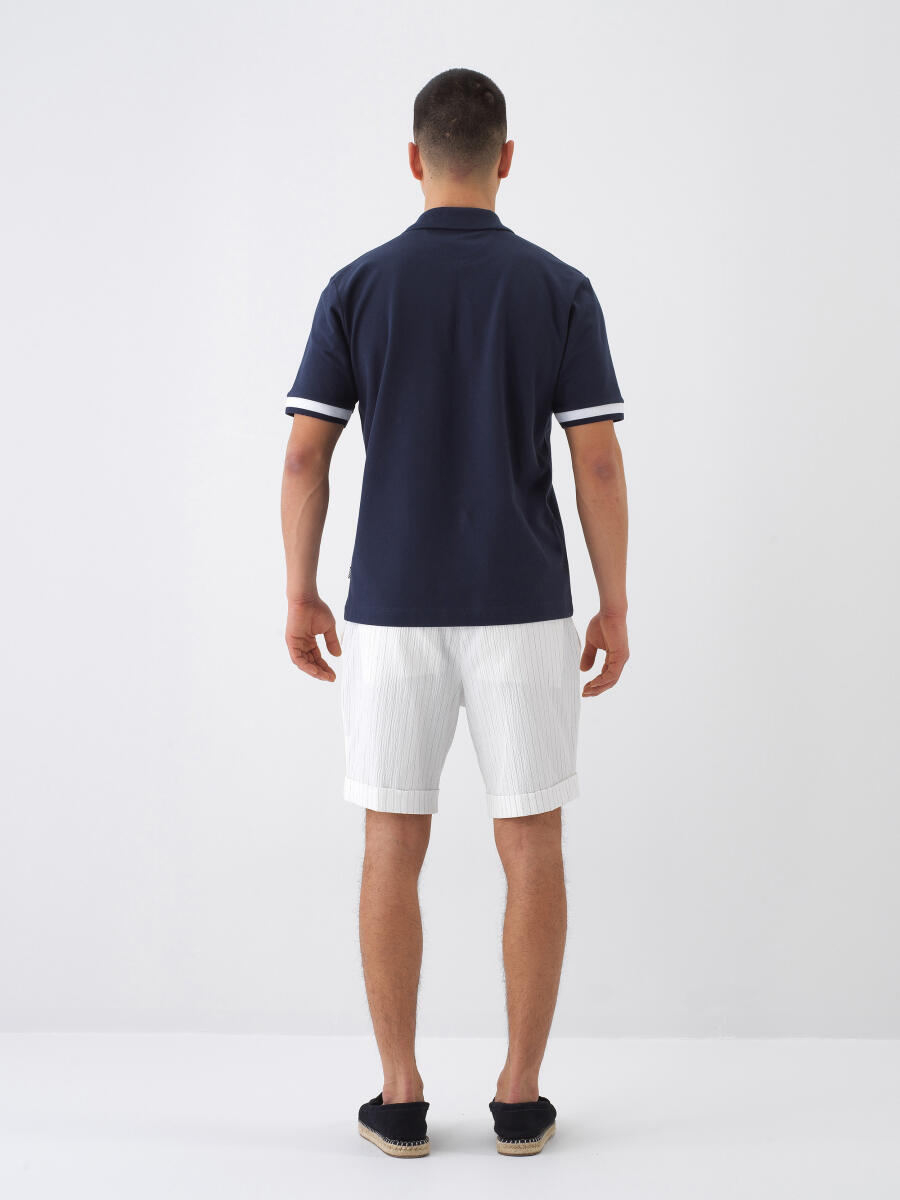 Lacivert Pamuk Dokulu Regular Fit Tişört - 5