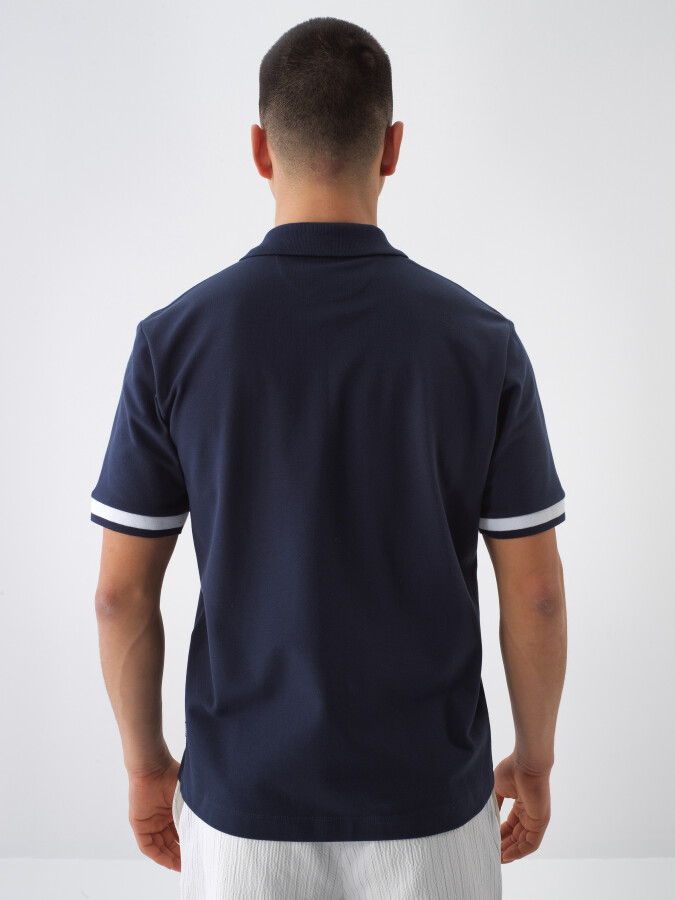Lacivert Pamuk Dokulu Regular Fit Tişört - 4