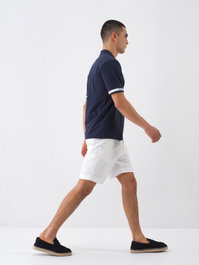Lacivert Pamuk Dokulu Regular Fit Tişört - 3