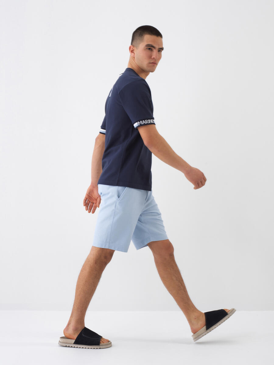 Lacivert Pamuk Dokulu Regular Fit Tişört - 3