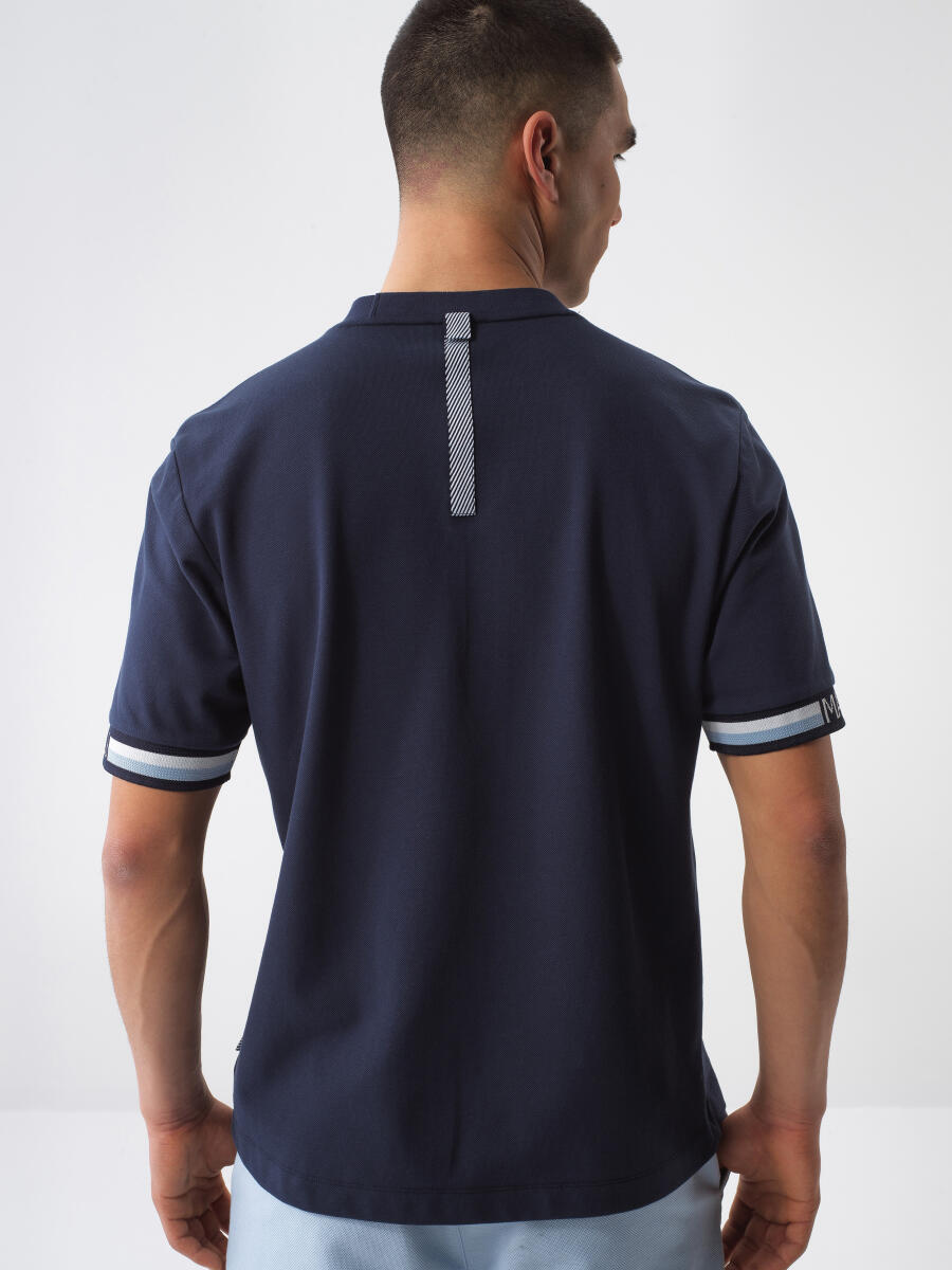 Lacivert Pamuk Dokulu Regular Fit Tişört - 4