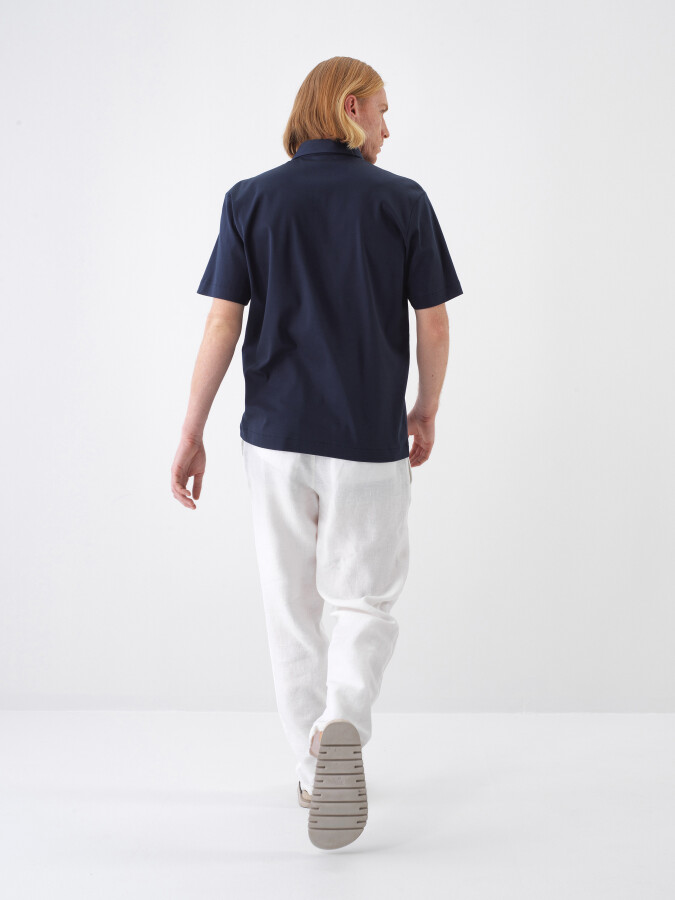 Lacivert Pamuk Dokulu Regular Fit Tişört - 5