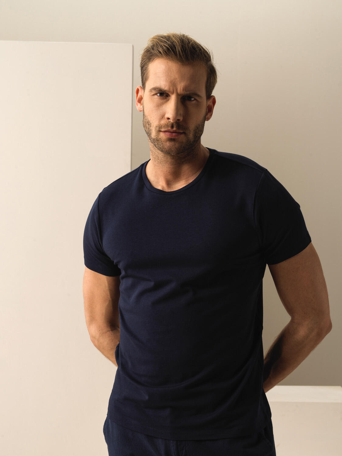 Lacivert Pamuk Dokulu Slim Fit Tişört