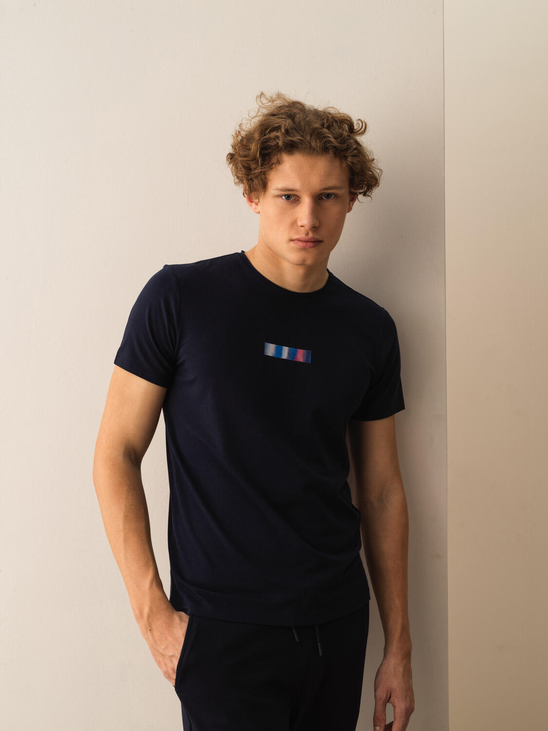 Lacivert Pamuk Dokulu Slim Fit Tişört
