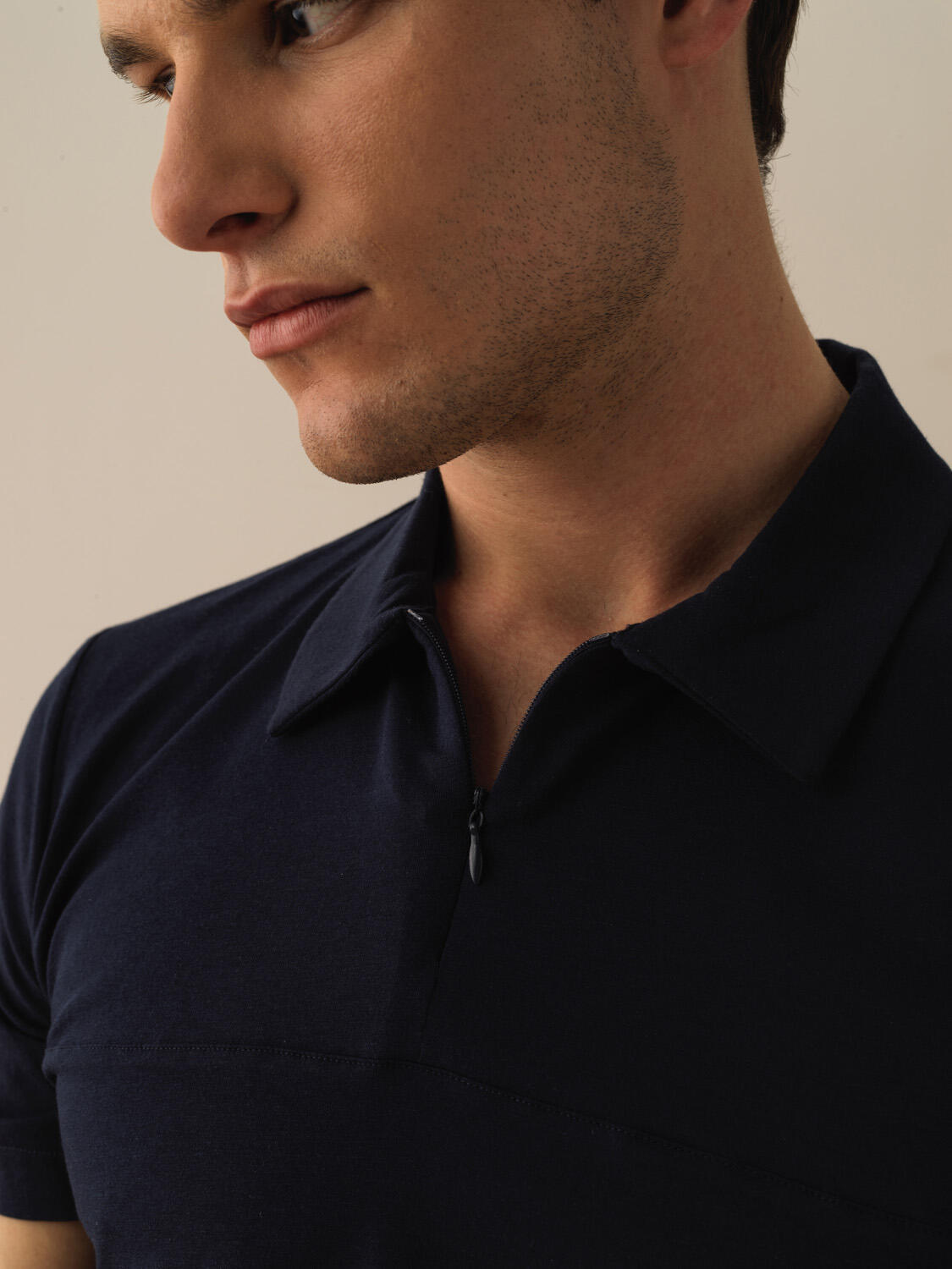 Lacivert Pamuk Dokulu Slim Fit Tişört
