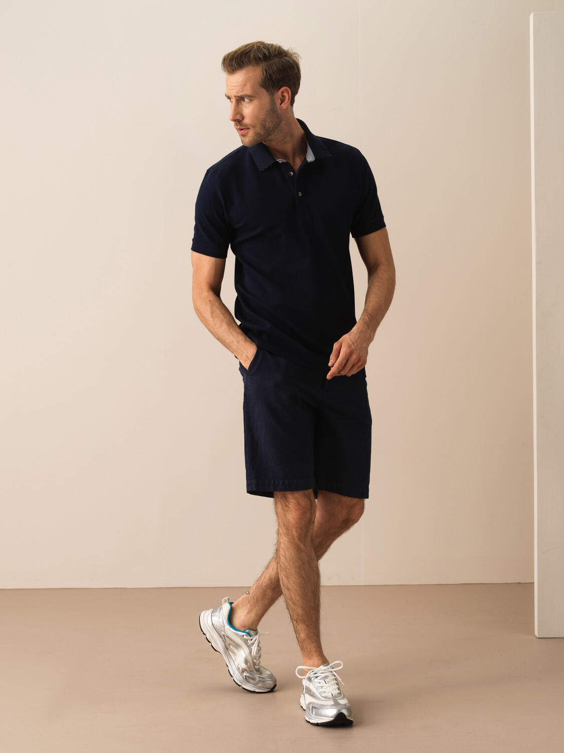 Lacivert Pamuk Dokulu Slim Fit Tişört