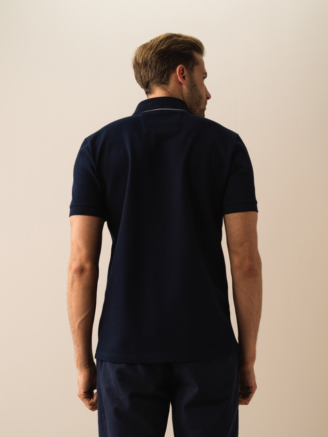 Lacivert Pamuk Dokulu Slim Fit Tişört - 3