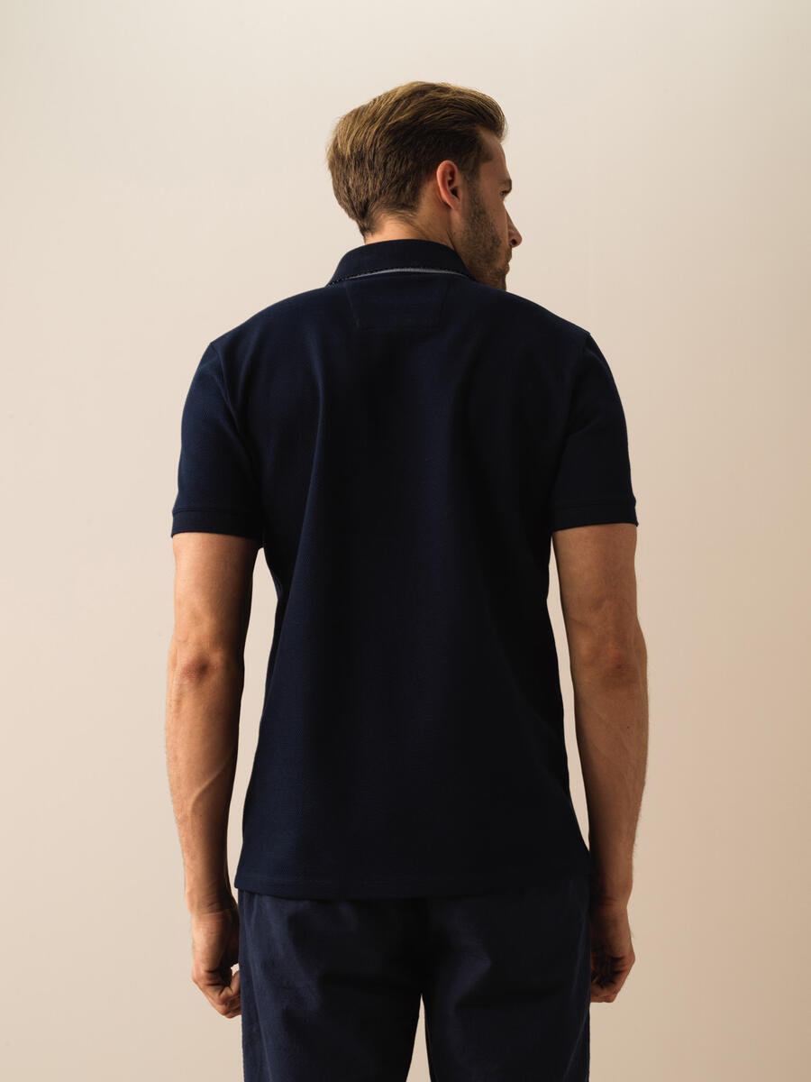 Lacivert Pamuk Dokulu Slim Fit Tişört - 3