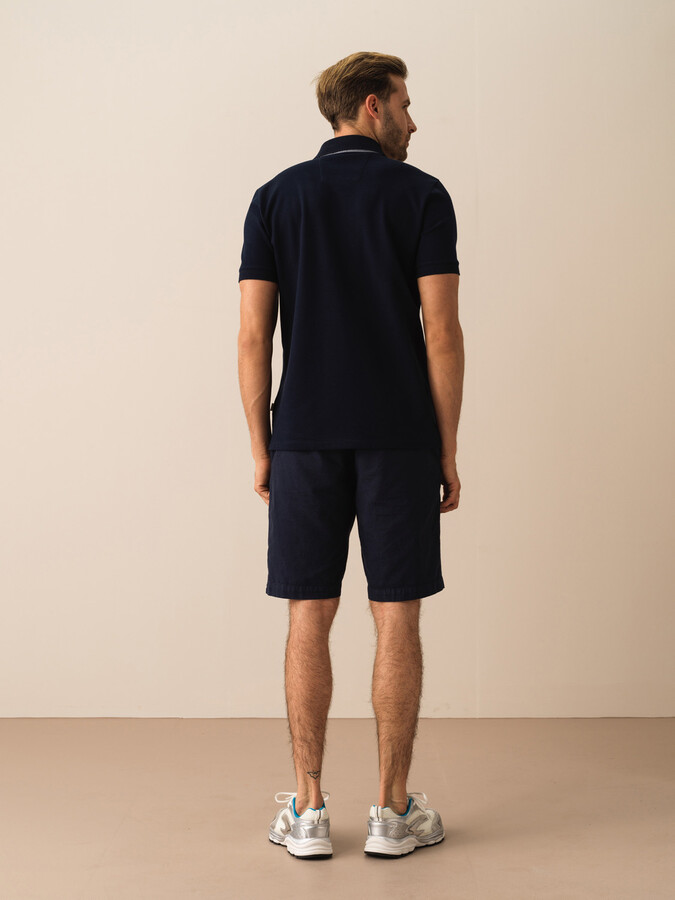 Lacivert Pamuk Dokulu Slim Fit Tişört - 4