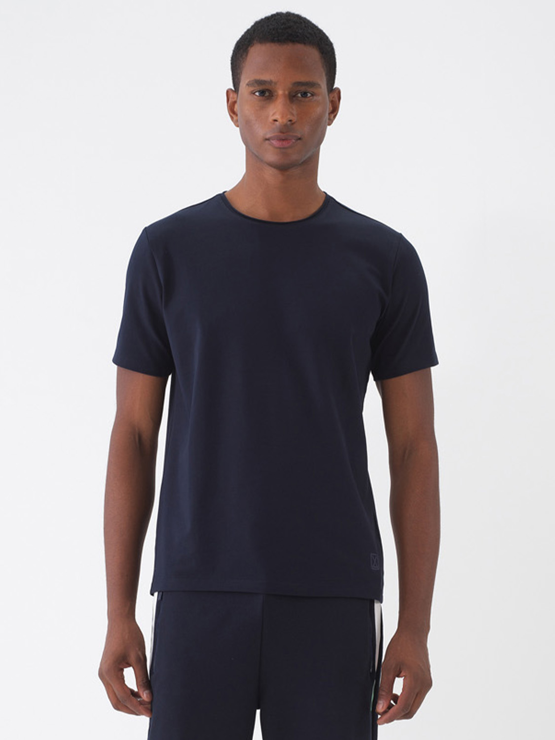 Lacivert Pamuk Dokulu Slim Fit Tişört