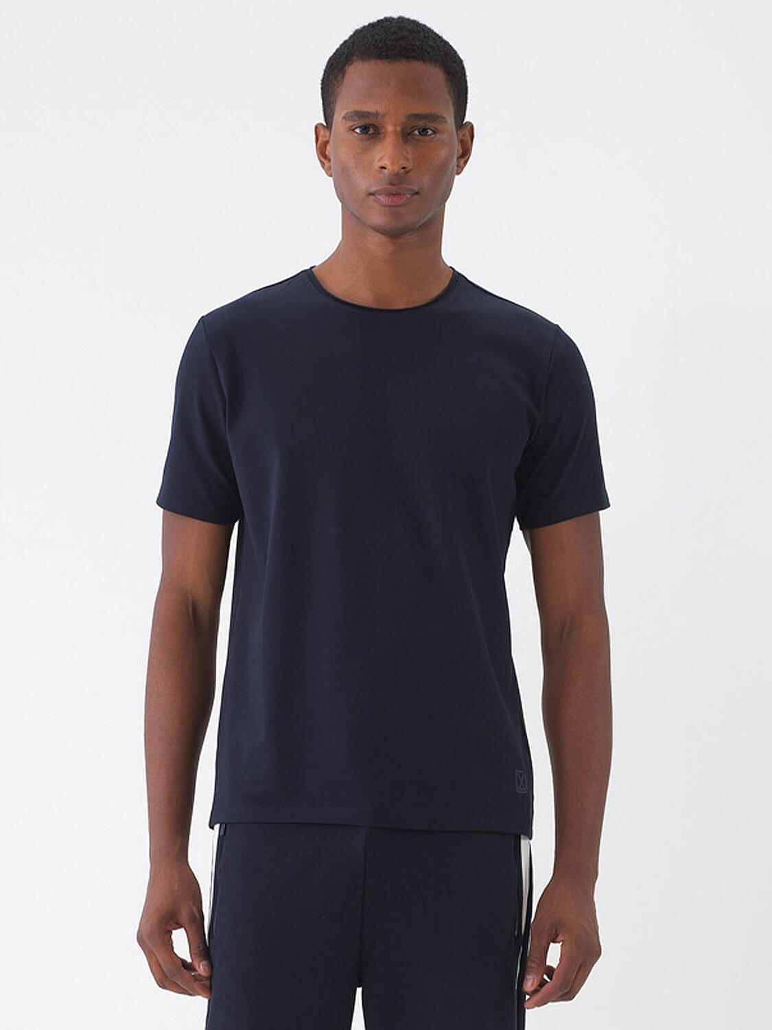 Lacivert Pamuk Dokulu Slim Fit Tişört - 2