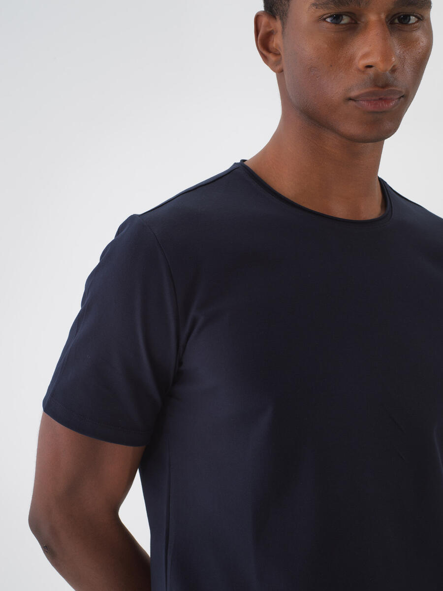 Lacivert Pamuk Dokulu Slim Fit Tişört - 3