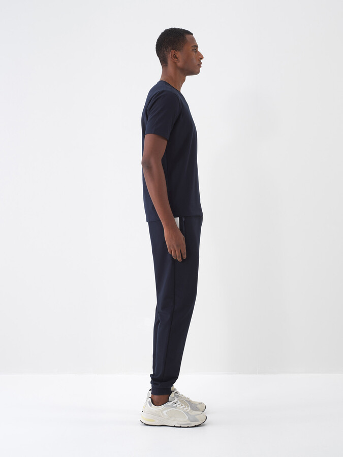 Lacivert Pamuk Dokulu Slim Fit Tişört - 4