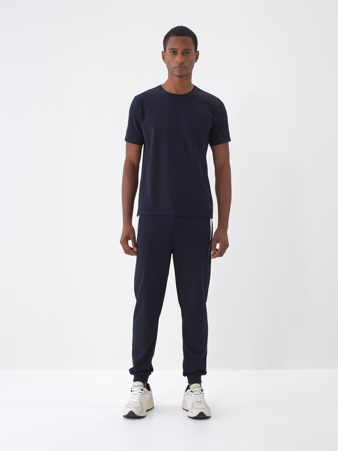 Lacivert Pamuk Dokulu Slim Fit Tişört - 1