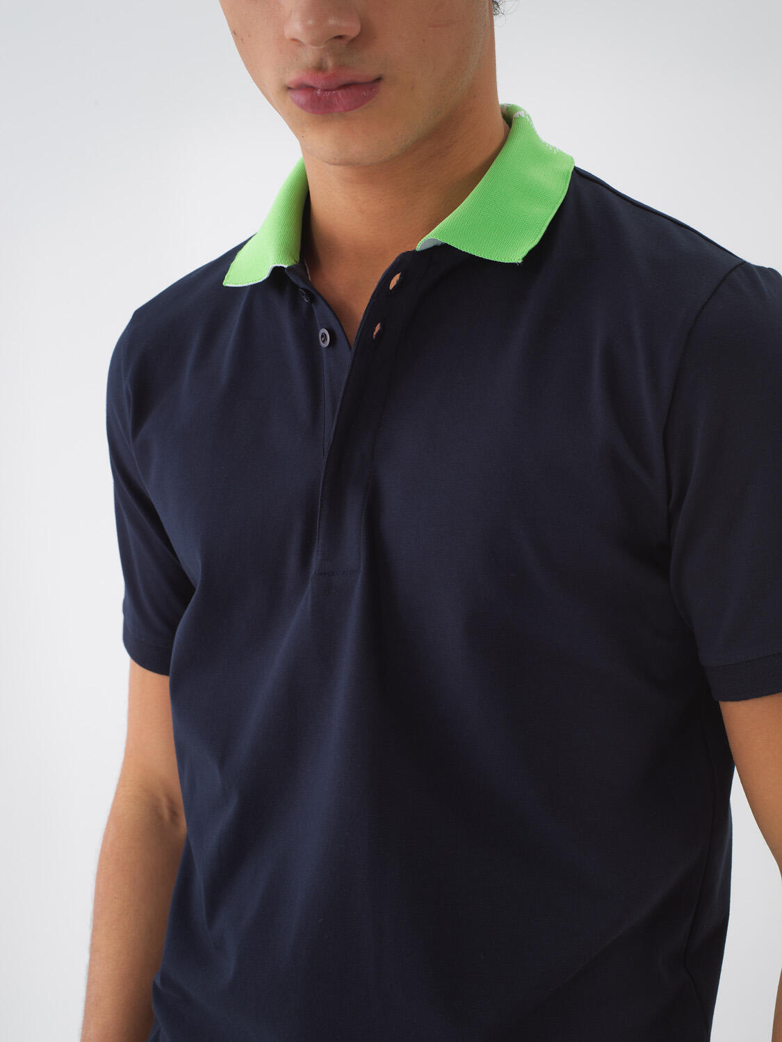 Lacivert Pamuk Dokulu Slim Fit Tişört