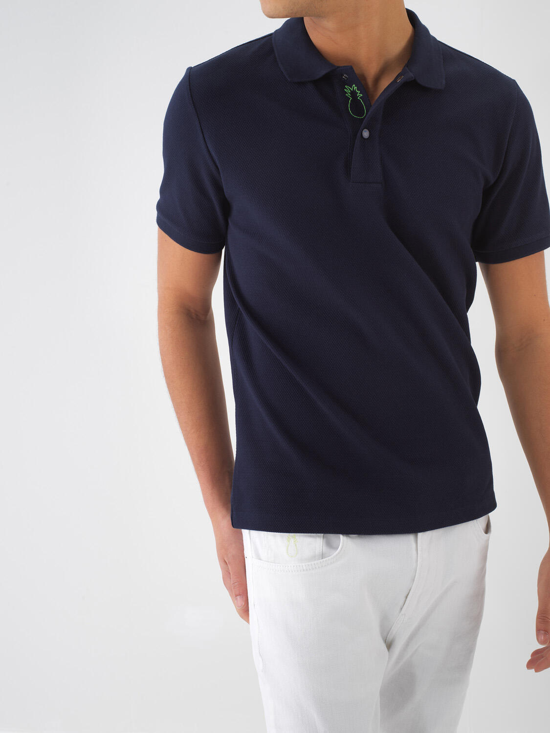 Lacivert Pamuk Dokulu Slim Fit Tişört