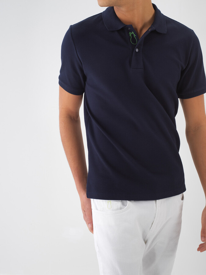 Lacivert Pamuk Dokulu Slim Fit Tişört