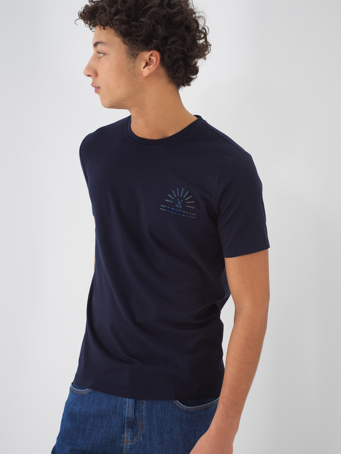 Lacivert Pamuk Dokulu Slim Fit Tişört