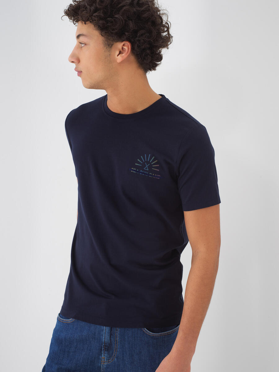 Lacivert Pamuk Dokulu Slim Fit Tişört - 1