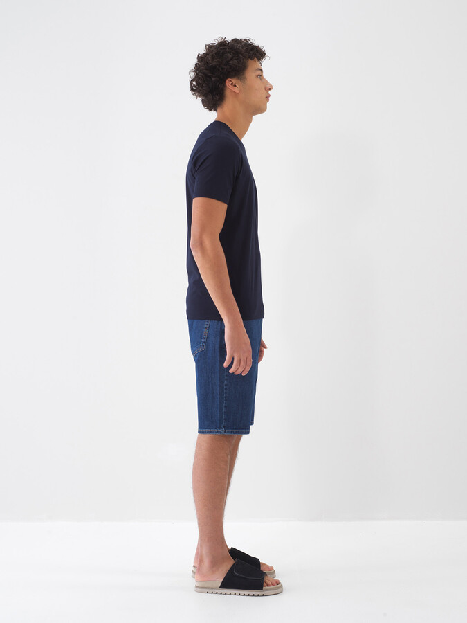 Lacivert Pamuk Dokulu Slim Fit Tişört - 3