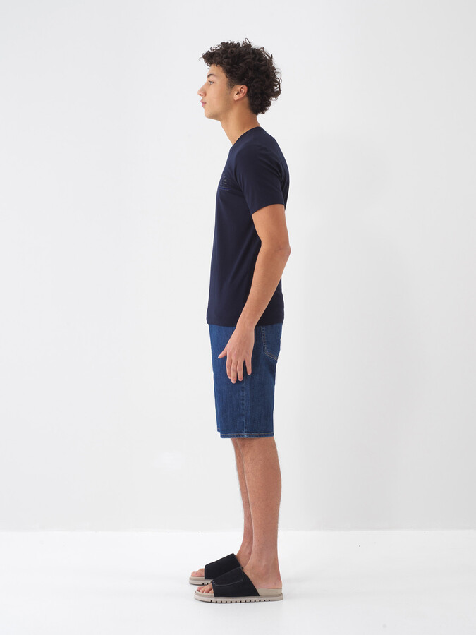 Lacivert Pamuk Dokulu Slim Fit Tişört - 4
