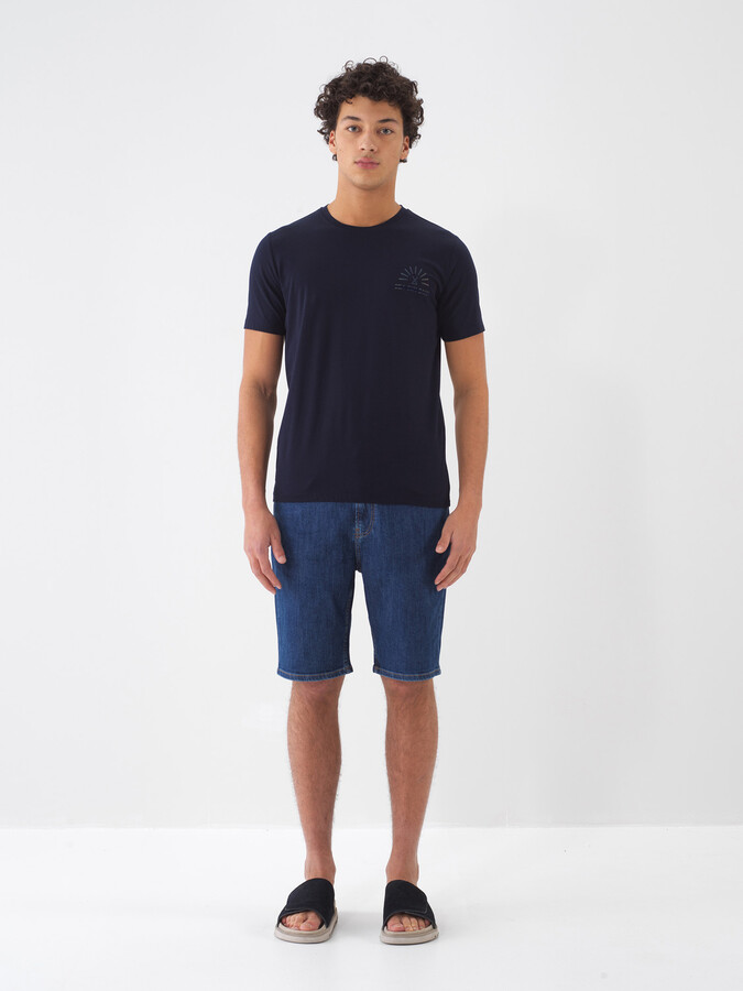 Lacivert Pamuk Dokulu Slim Fit Tişört - 2