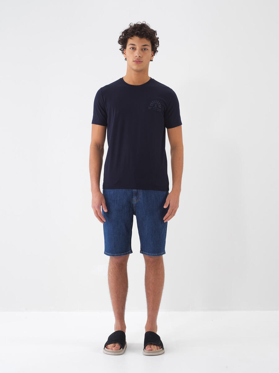Lacivert Pamuk Dokulu Slim Fit Tişört - 2