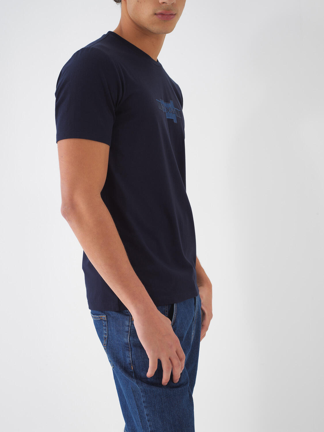 Lacivert Pamuk Dokulu Slim Fit Tişört