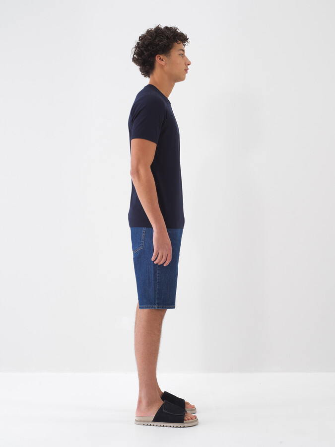 Lacivert Pamuk Dokulu Slim Fit Tişört - 3
