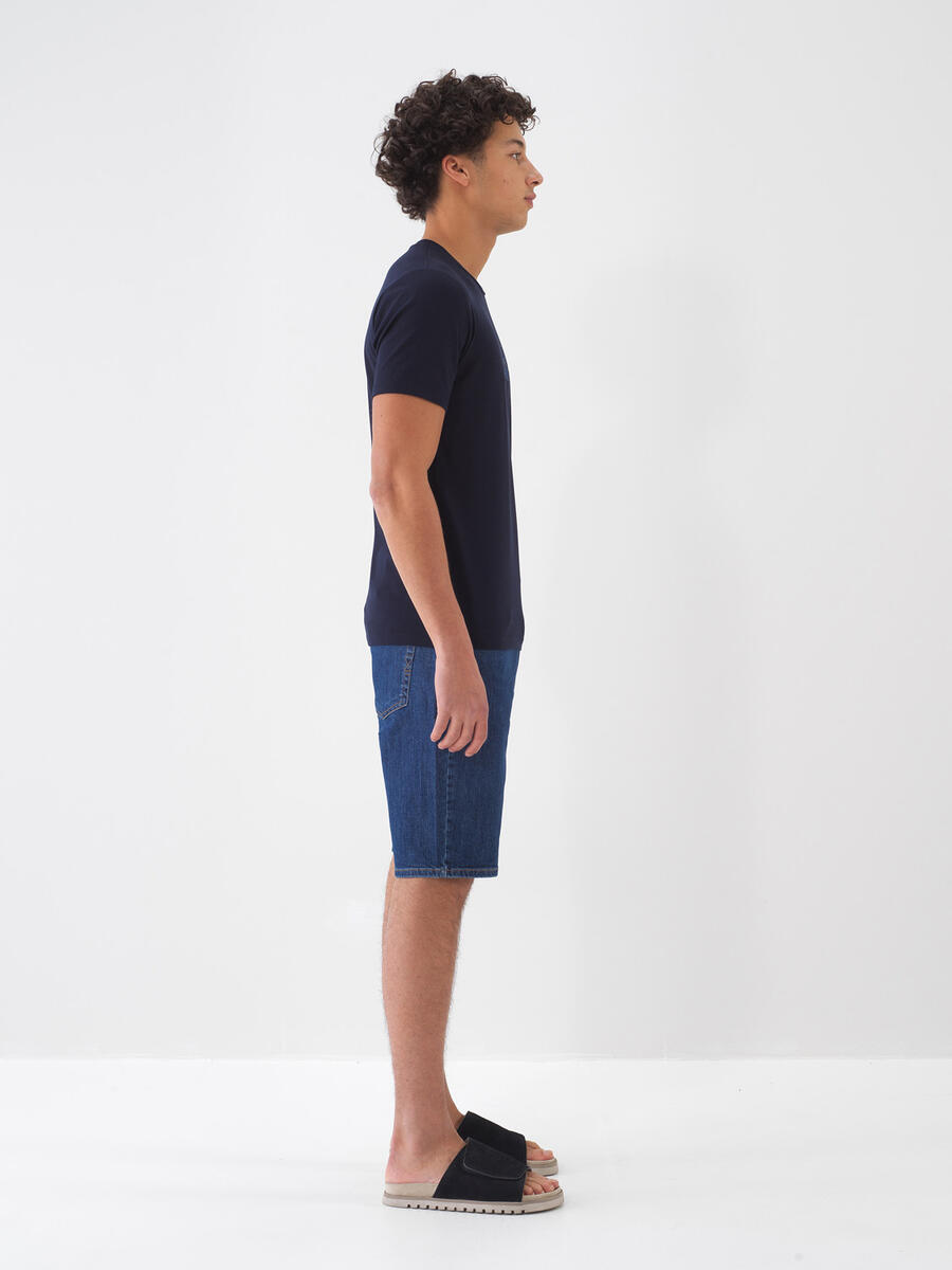 Lacivert Pamuk Dokulu Slim Fit Tişört - 3