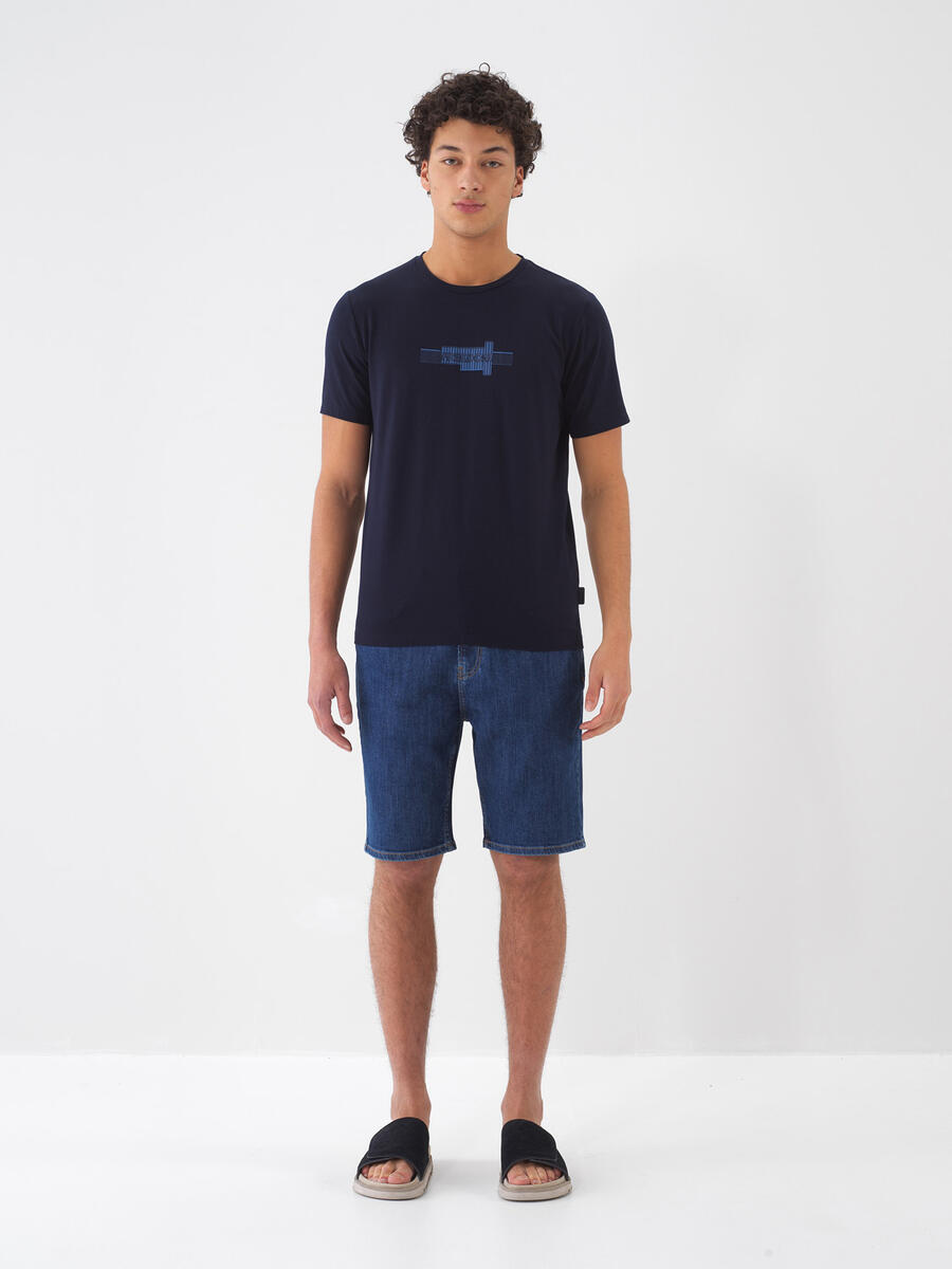 Lacivert Pamuk Dokulu Slim Fit Tişört - 2