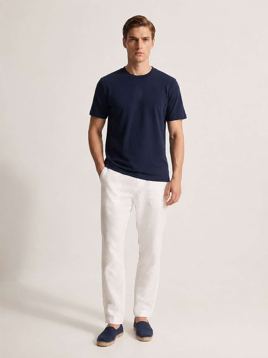 Lacivert Pamuk Dokulu Slim Fit Tişört - 2