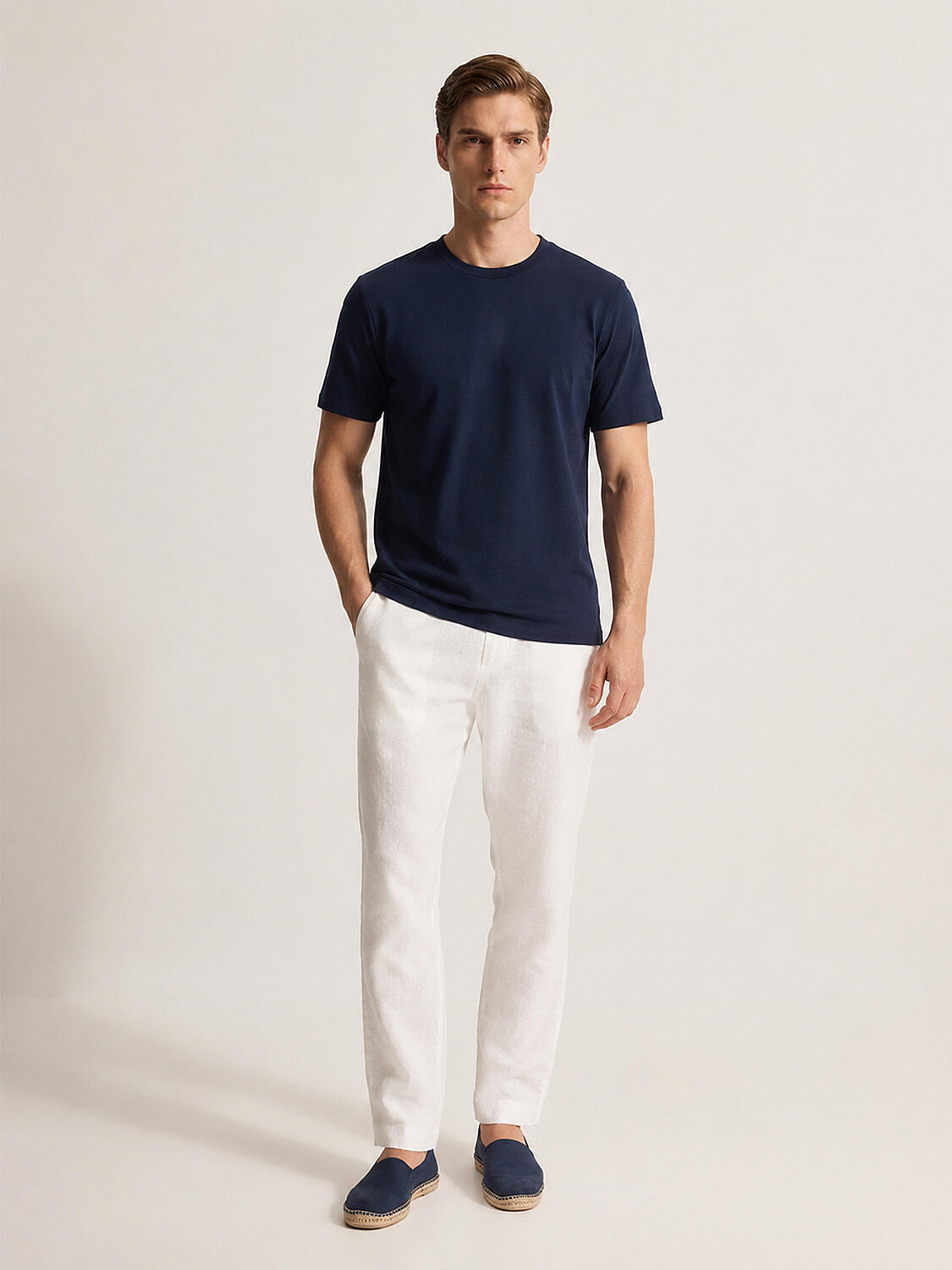 Lacivert Pamuk Dokulu Slim Fit Tişört - 2
