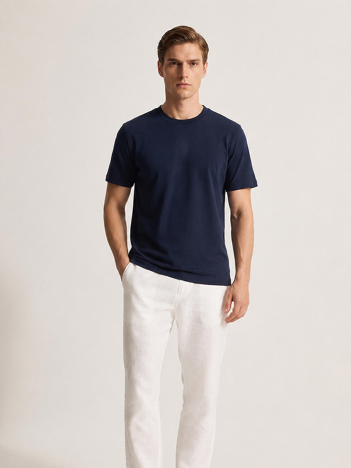 Lacivert Pamuk Dokulu Slim Fit Tişört - 1