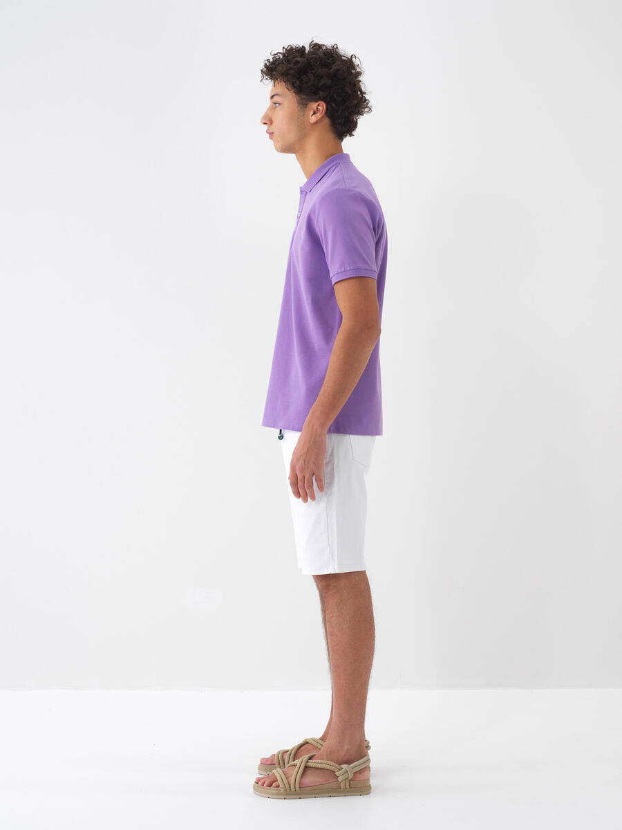 Lila Pamuk Dokulu Regular Fit Tişört - 4