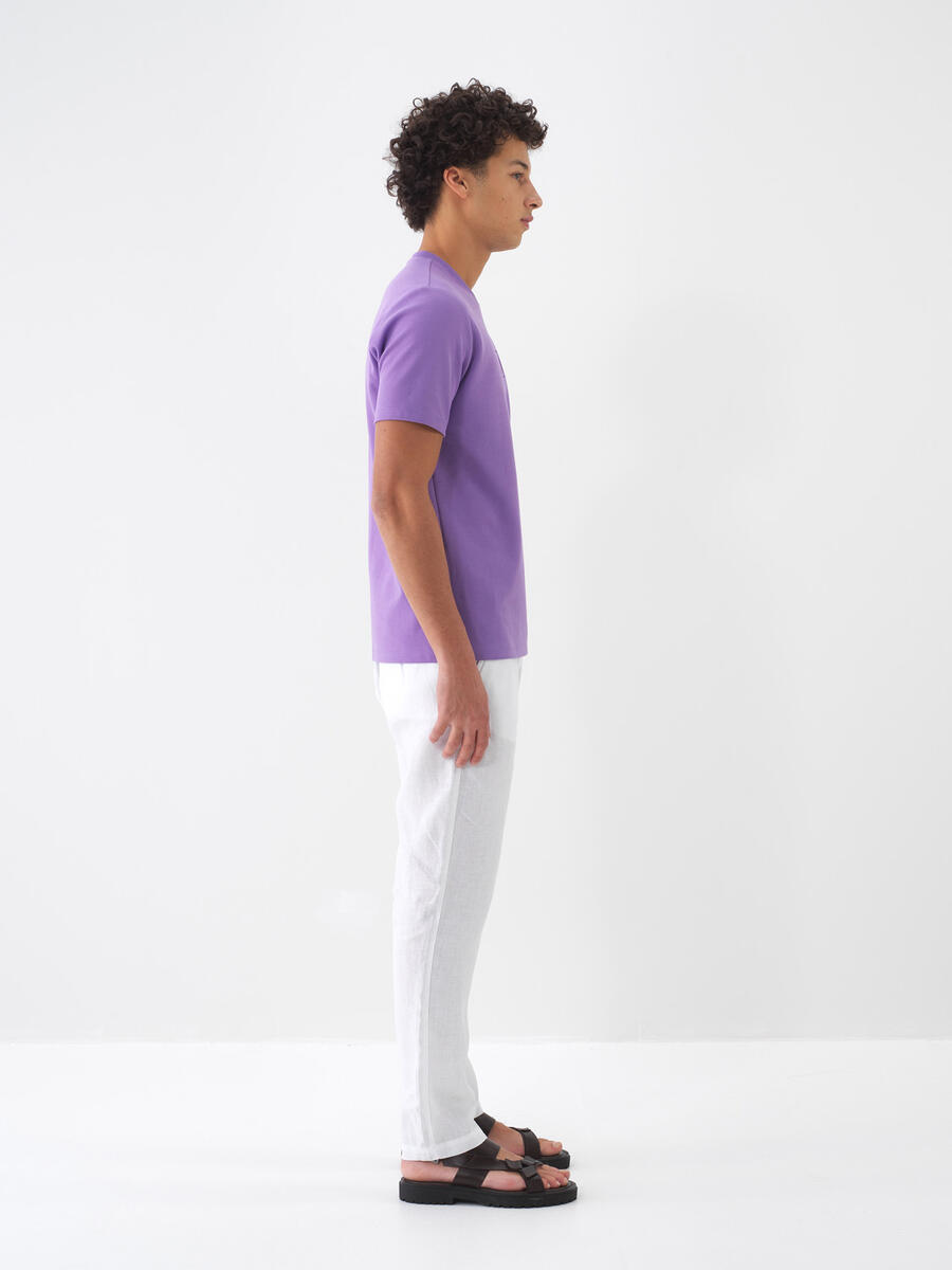 Lila Pamuk Dokulu Regular Fit Tişört - 3