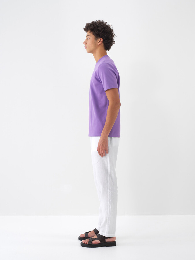 Lila Pamuk Dokulu Regular Fit Tişört - 4
