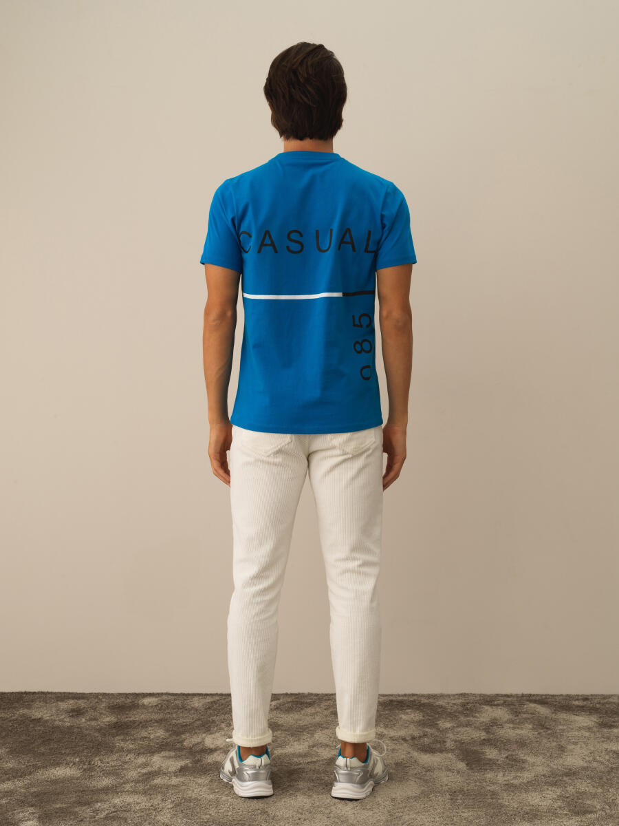 Mavi Pamuk Dokulu Regular Fit Tişört - 4