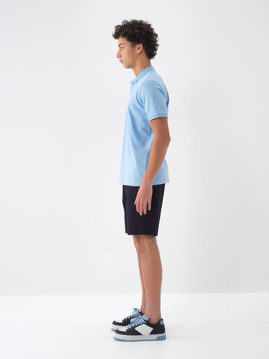 Mavi Pamuk Dokulu Regular Fit Tişört - 4